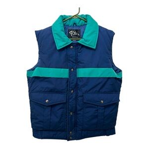 Vintage 80s Men’s Large Down Puffer Vest Snow Ski Color Block